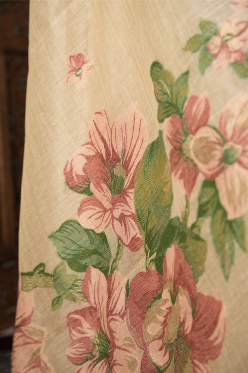 Modern Minimal Yellow Floral Muga Cotton Unstitched Suit Set